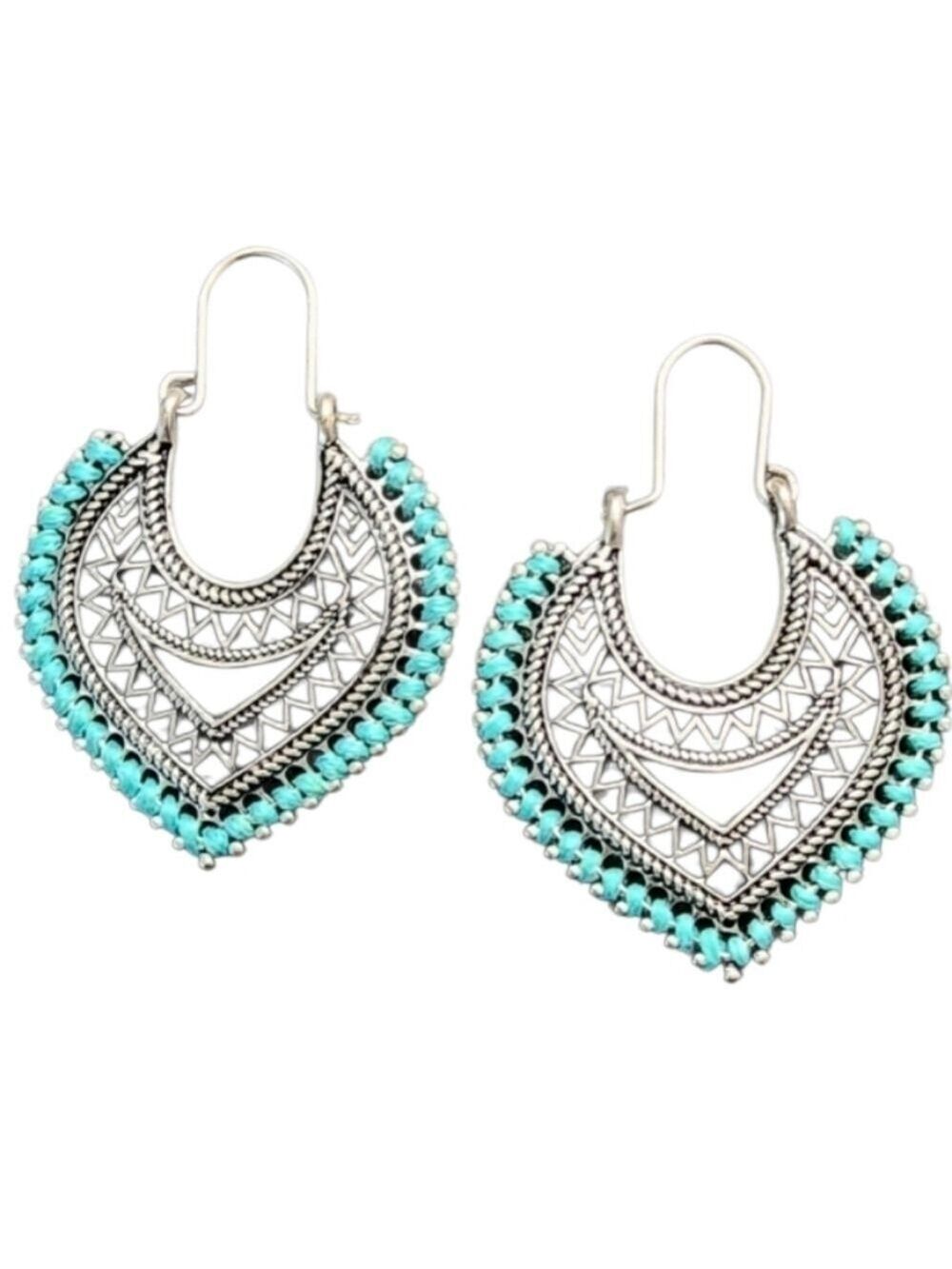 Silvertone and Turquoise Bohemian Earrings